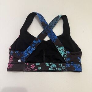 Lululemon Athletica Black Bra with Blue and Pink Floral Pattern